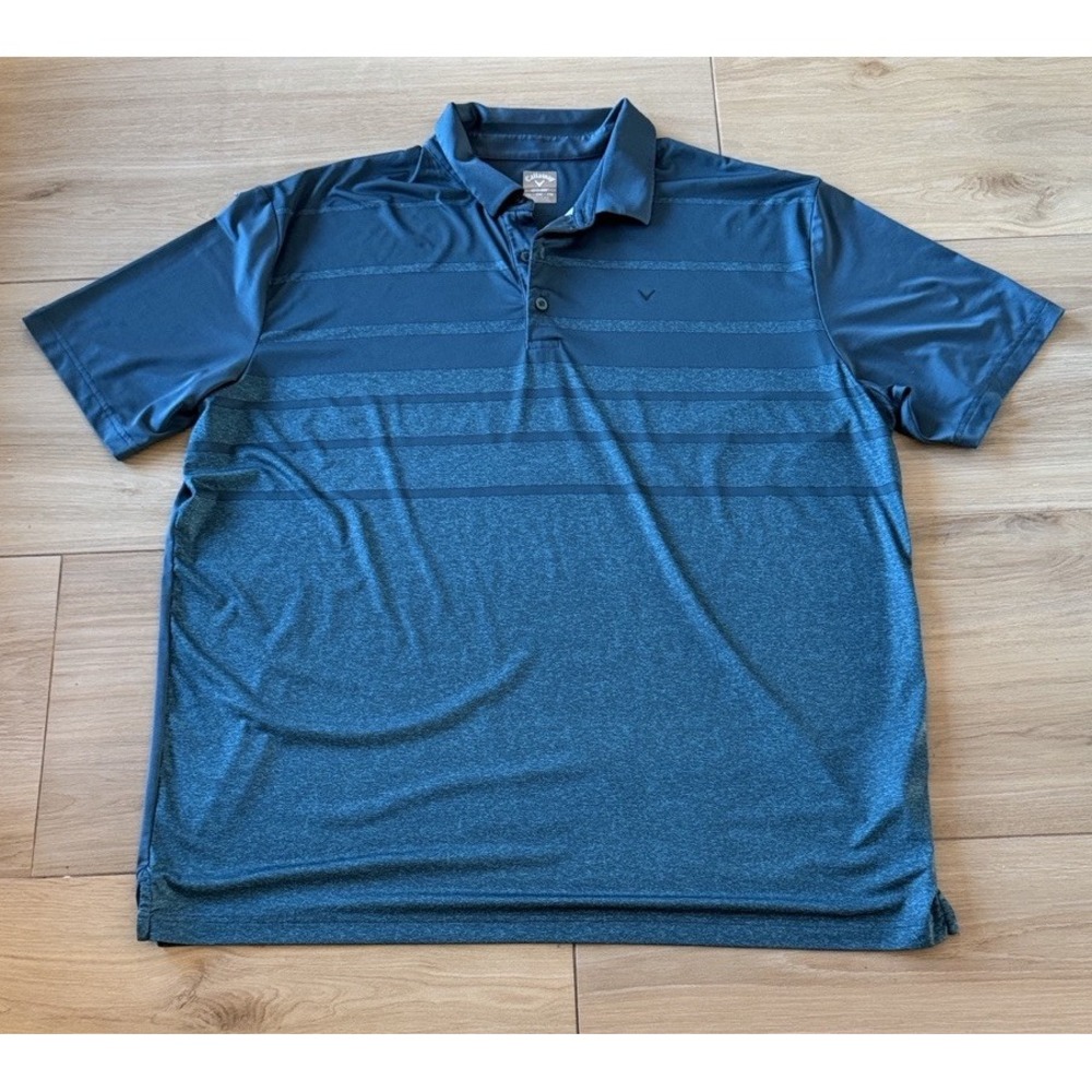 Callaway Opti-Dri Mens XXL Golf Polo Shirt Blue Striped Short Sleeve Performance